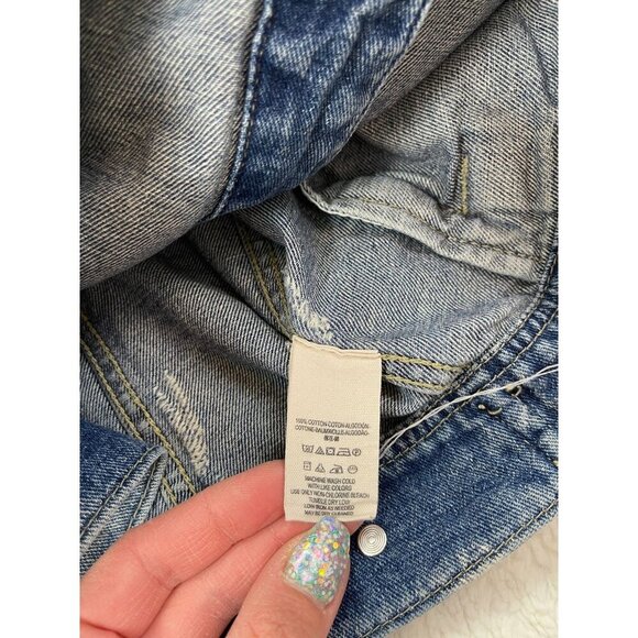 Free People Knit Hooded Denim Jacket XS Long Sleeve Removable Hood Button Up - Picture 5 of 9